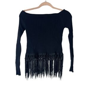 Gorgeous black‎ fringe Line + Dot top shirt size Medium NWOT